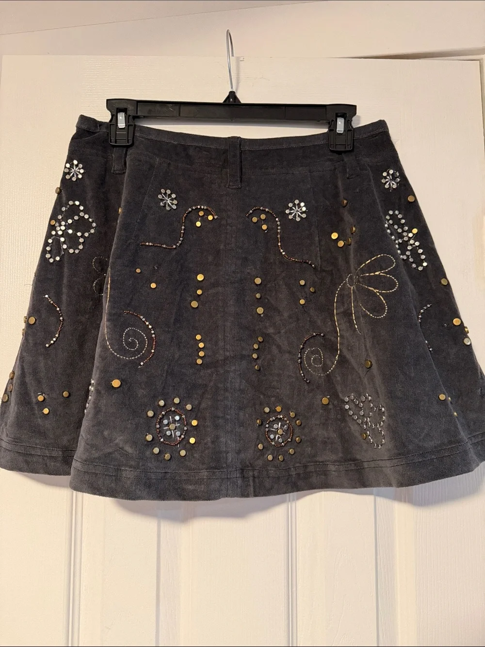 Free People Black Velvet Embellished Circle Skirt